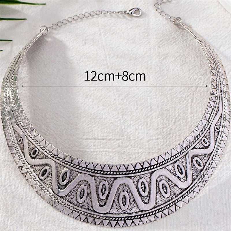 Hewill Store قلادة ذهبية سميكة قلادة بيان كبيرة للنساء قبيلة أفريقية طوق معدني عريض مجوهرات - Image 4